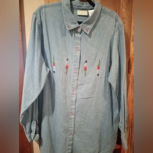 Women's Embroidered Denim Button Down Shirt